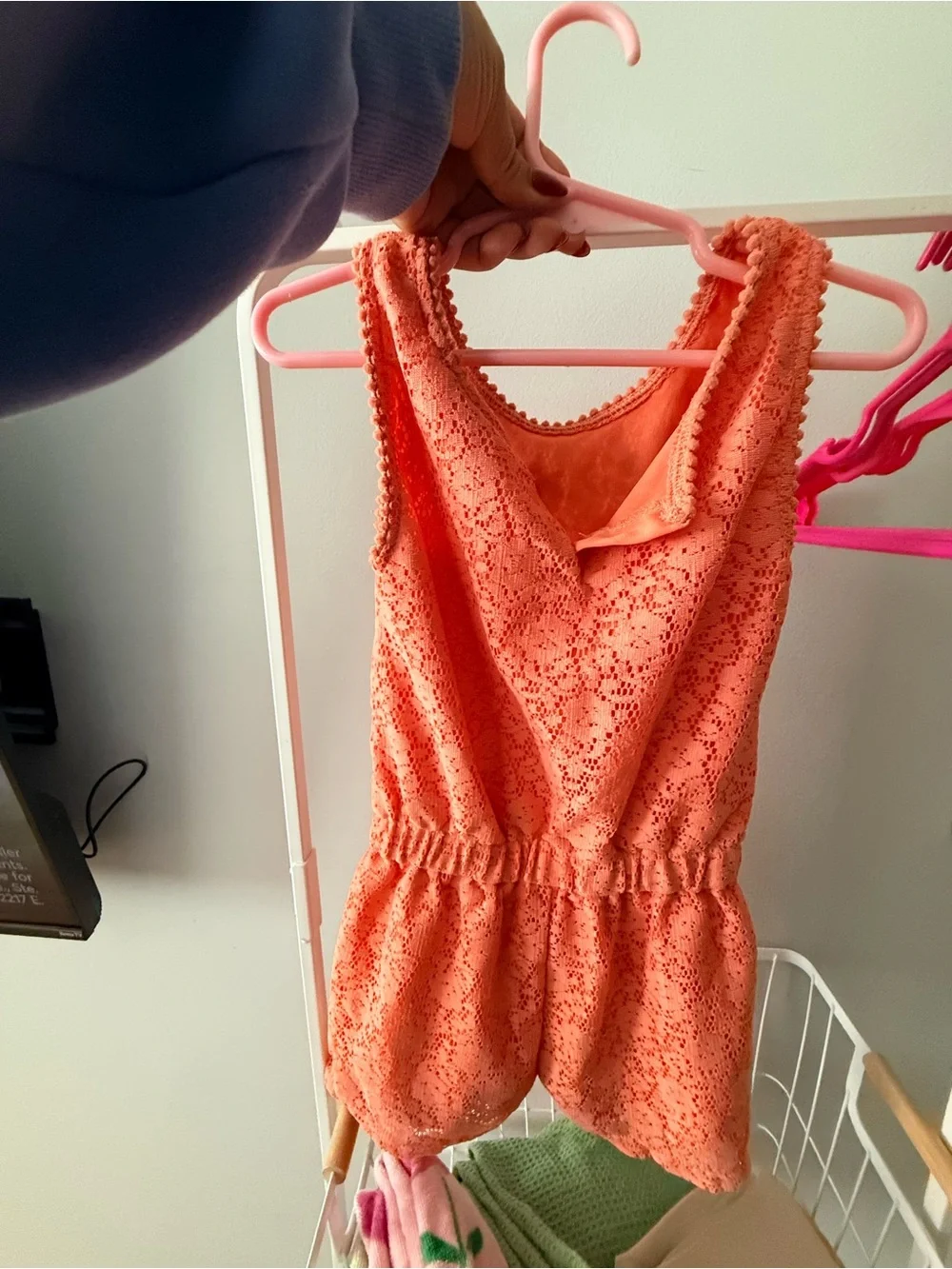 Cat & Jack Coral Lace Romper with Floral Embroidery